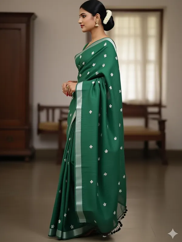 Samaira_Khadi_cotton_Flower_Motiv_Mbodari_saree_Running_Blouse