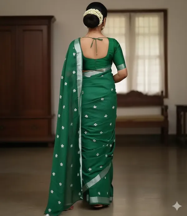 Samaira_Khadi_cotton_Flower_Motiv_Mbodari_saree_Running_Blouse