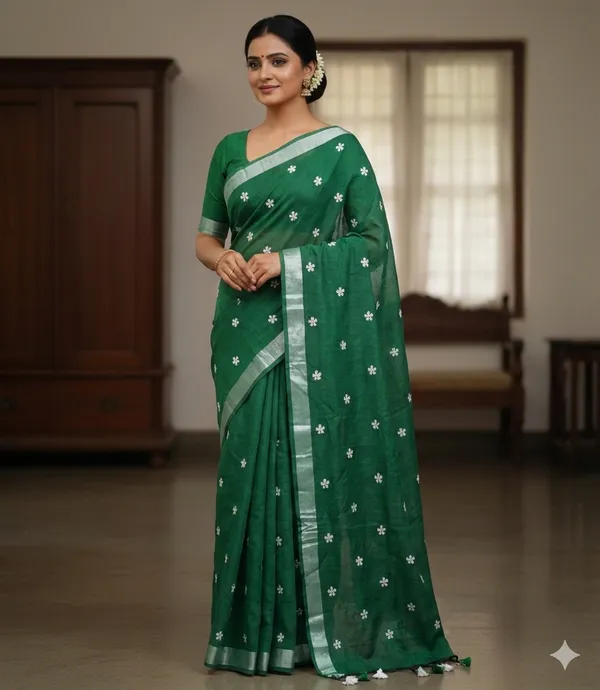 Samaira_Khadi_cotton_Flower_Motiv_Mbodari_saree_Running_Blouse