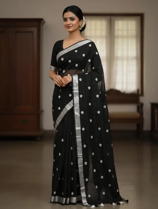 Samaira_Khadi_cotton_Flower_Motiv_Mbodari_saree_with_Jori_Bordar_Running_Blouse