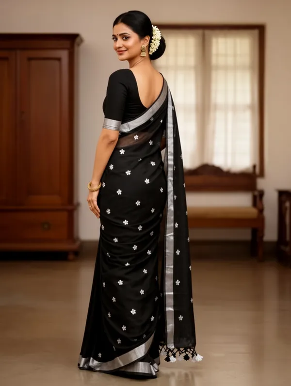 Samaira_Khadi_cotton_Flower_Motiv_Mbodari_saree_with_Jori_Bordar_Running_Blouse