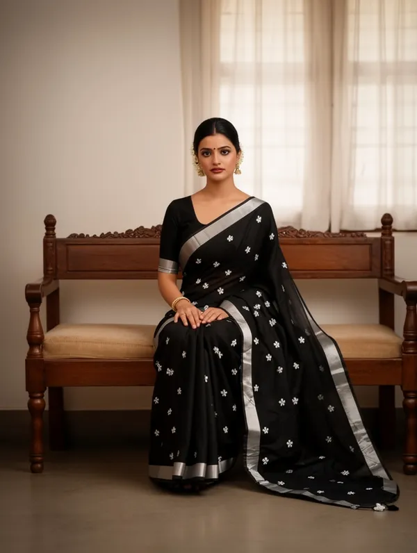 Samaira_Khadi_cotton_Flower_Motiv_Mbodari_saree_with_Jori_Bordar_Running_Blouse