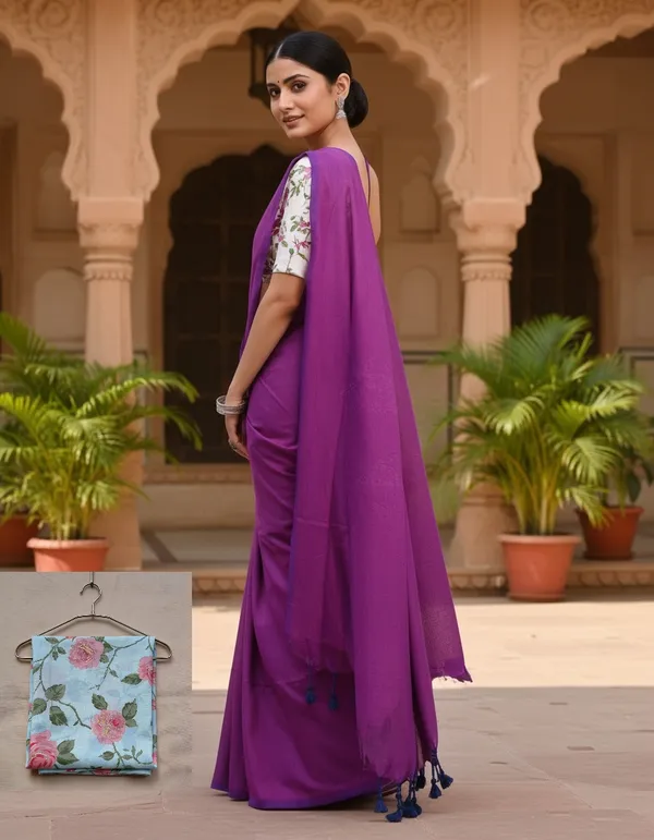Samaira_Plan_Khadi_Cotton_saree_with_1_Miter_Kalamkari_blouse_Price