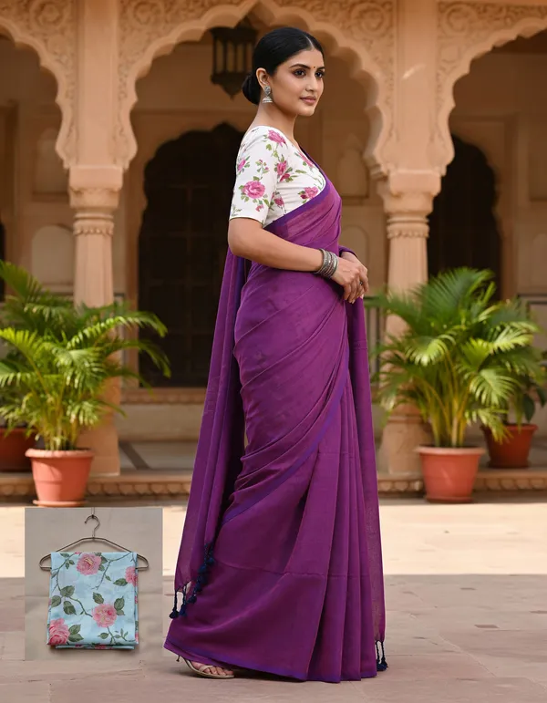 Samaira_Plan_Khadi_Cotton_saree_with_1_Miter_Kalamkari_blouse_Price