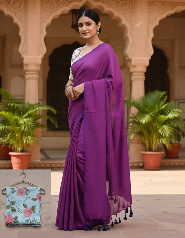 Samaira_Plan_Khadi_Cotton_saree_with_1_Miter_Kalamkari_blouse_Price