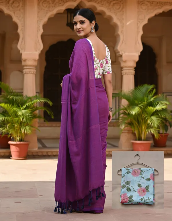 Samaira_Plan_Khadi_Cotton_saree_with_1_Miter_Kalamkari_blouse_Price
