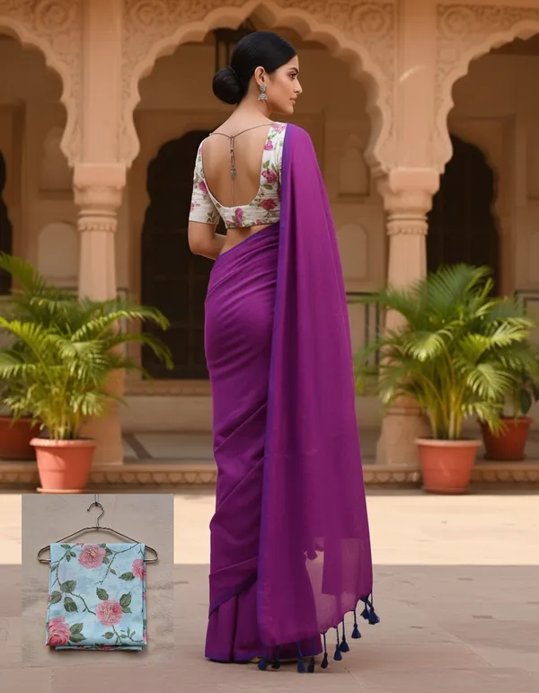 Samaira_Plan_Khadi_Cotton_saree_with_1_Miter_Kalamkari_blouse_Price
