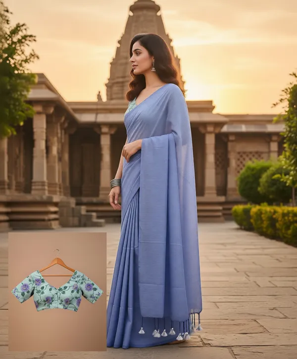 Samaira_Plan_Khadi_cotton_saree_with_1_miter_Kalamkari_Blouse_Piece