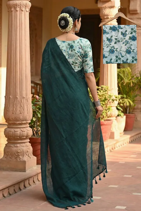 Samaira_Raja_Colar_Plan_khadi_Cotton_Saree_with_1_Miter_Kalamkari_Blouse_Piece