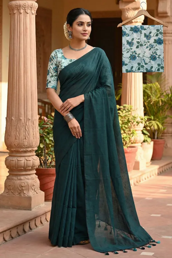 Samaira_Raja_Colar_Plan_khadi_Cotton_Saree_with_1_Miter_Kalamkari_Blouse_Piece