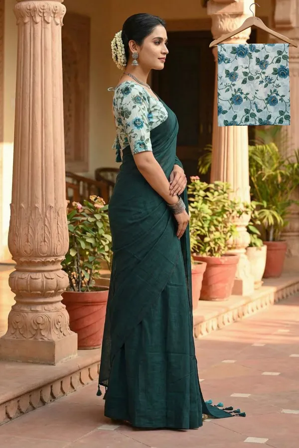 Samaira_Raja_Colar_Plan_khadi_Cotton_Saree_with_1_Miter_Kalamkari_Blouse_Piece