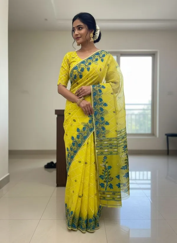 Samaira_Reshom_Jamdani_saree_with_Blouse_Yellow