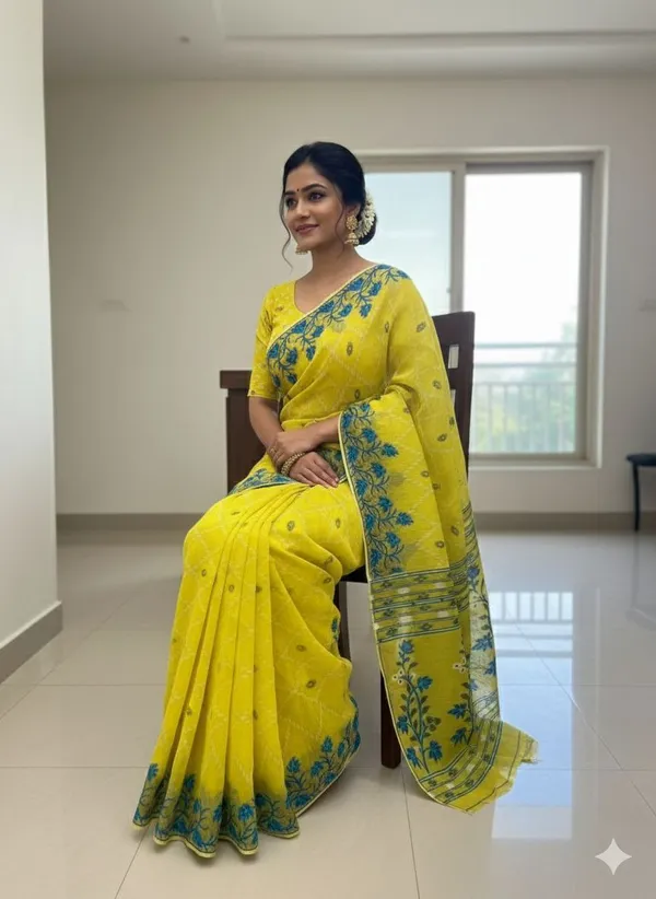 Samaira_Reshom_Jamdani_saree_with_Blouse_Yellow