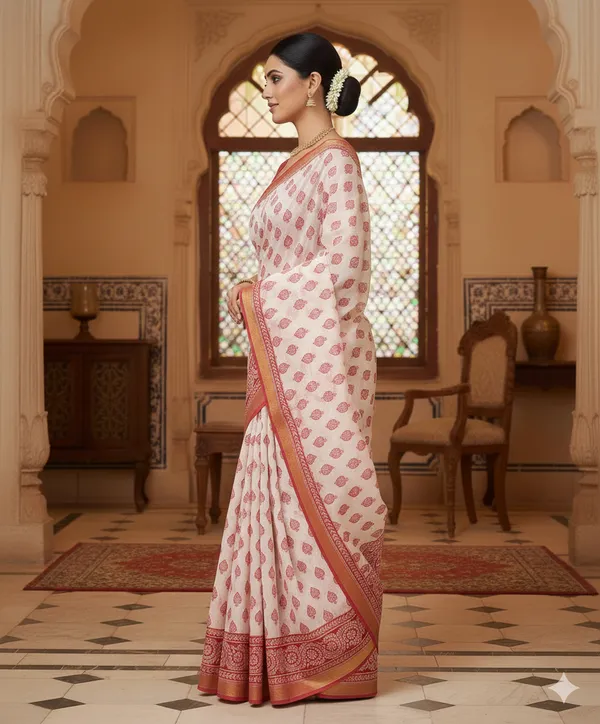 Red_Premium_Quality_Cotton_Saree_For_Women_Without_blouse