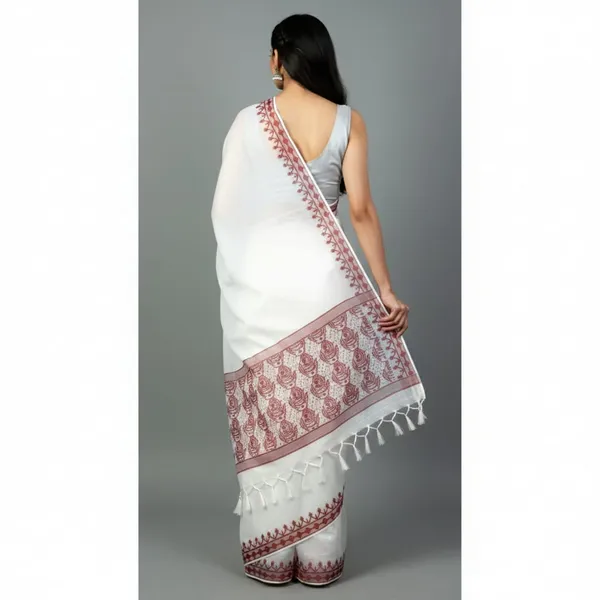 White_Premium_Quality_Resham_Jamdani_Saree_For_Women_with_Blouse