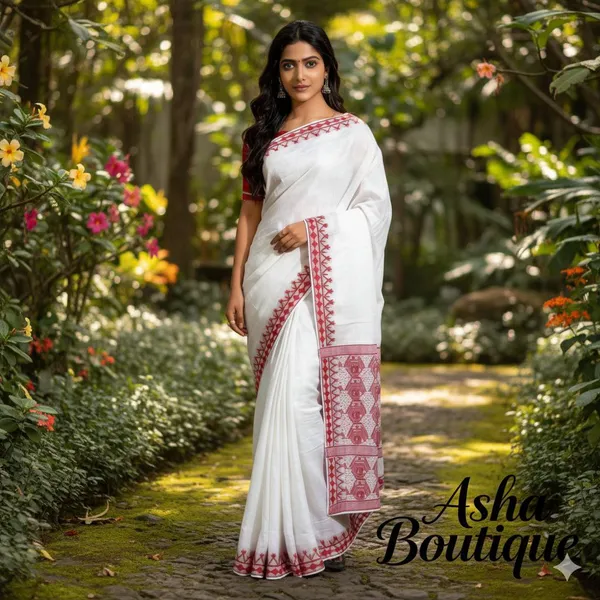 White_Premium_Quality_Resham_Jamdani_Saree_For_Women_with_Blouse