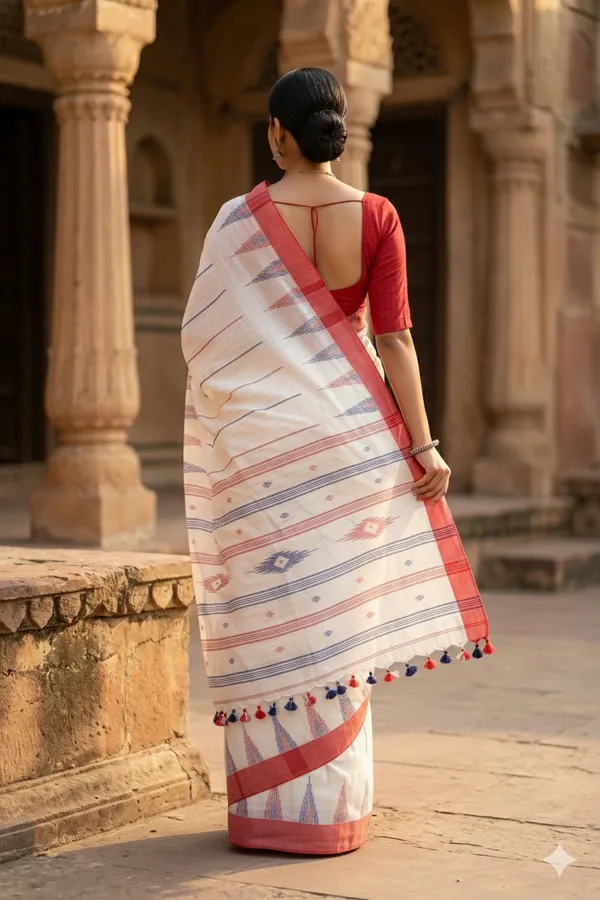 White_Premium_Quality_Mul_Cotton_Saree_For_Women_with_Blouse