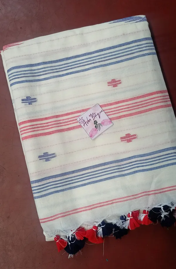White_Premium_Quality_Mul_Cotton_Saree_For_Women_with_Blouse