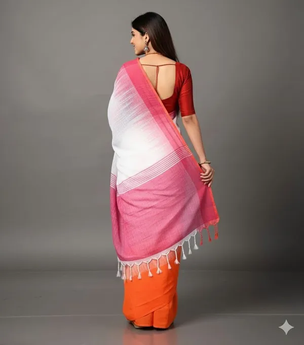 White_Premium_Quality_Khadi_Cotton_Saree_For_Women_Running_Blouse