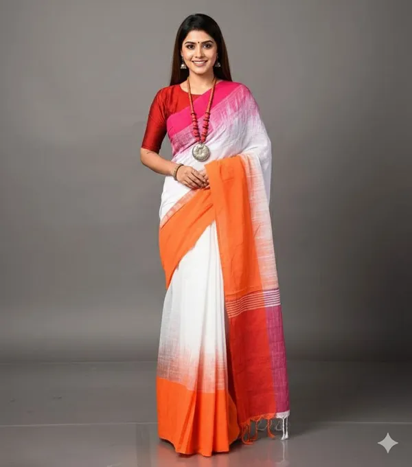 White_Premium_Quality_Khadi_Cotton_Saree_For_Women_Running_Blouse