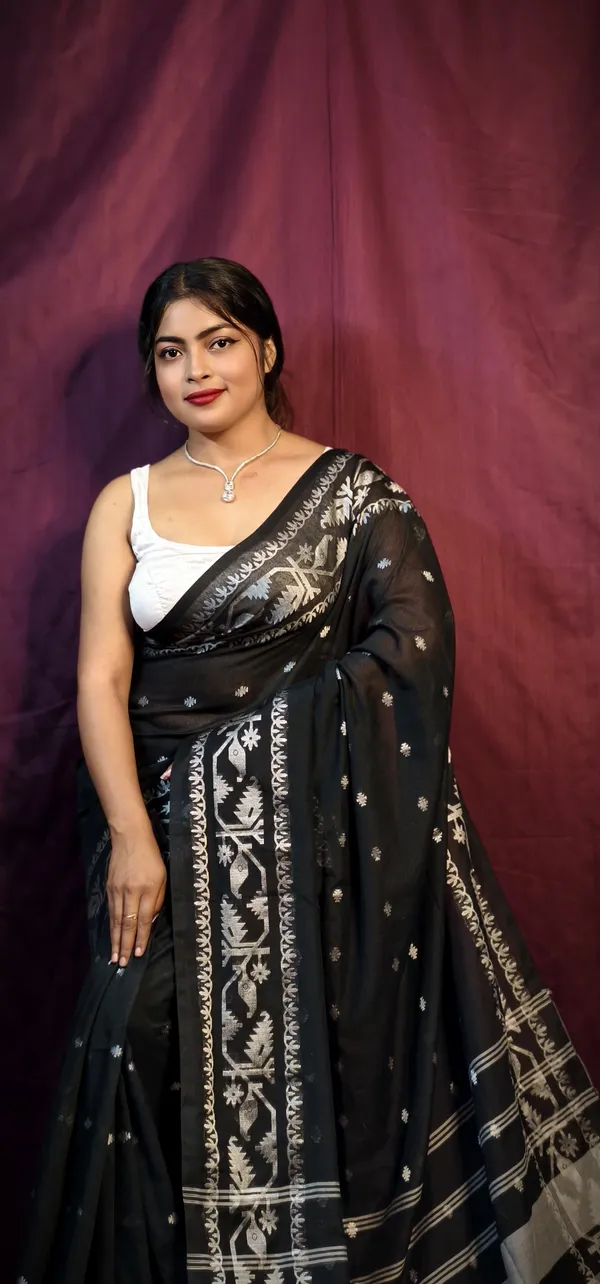 Black_Premium_Quality_Cotton_Silk_Saree_For_Women_with_Blouse