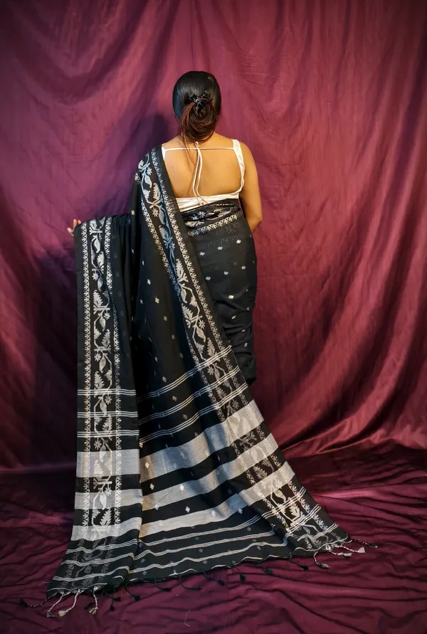Black_Premium_Quality_Cotton_Silk_Saree_For_Women_with_Blouse