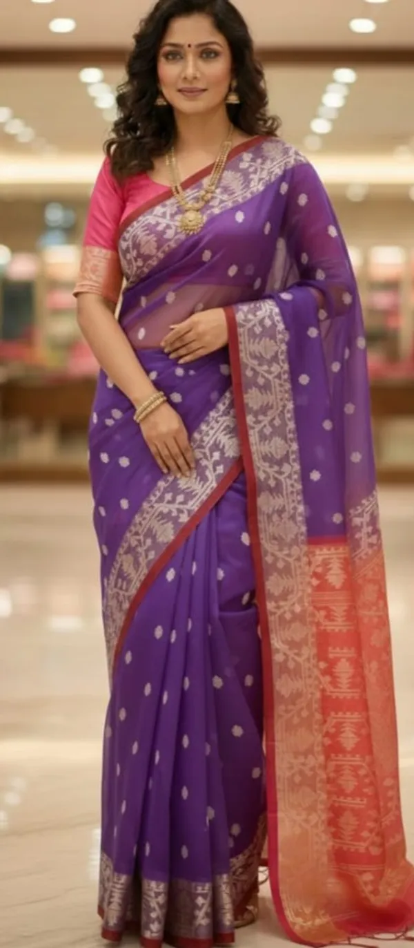 Lavender_&_Red_Premium_Quality_Muslin_Saree_For_Women_with_Blouse