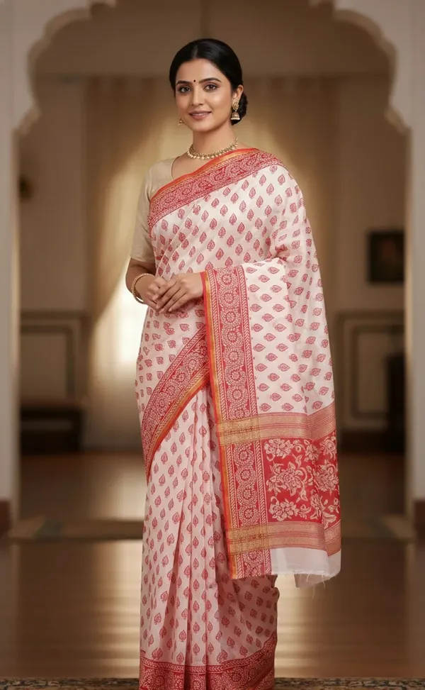 Red_Premium_Quality_Cotton_Saree_For_Women_Without_blouse