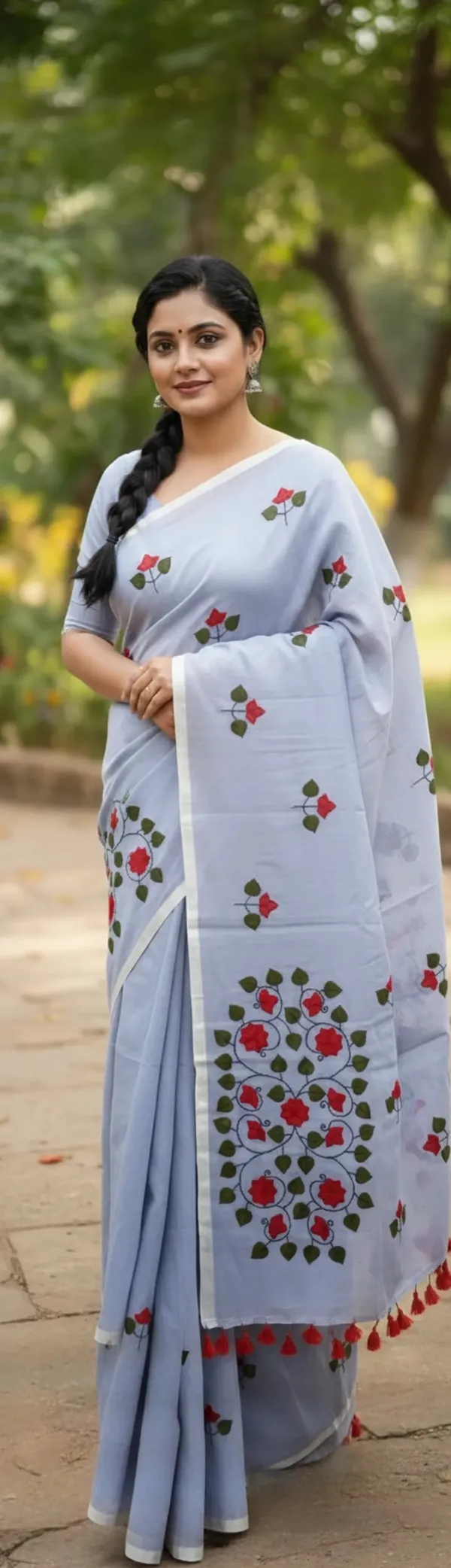 Lavender_Premium_Quality_Mul_Cotton_Aplik_Saree_For_Women_without_Blouse