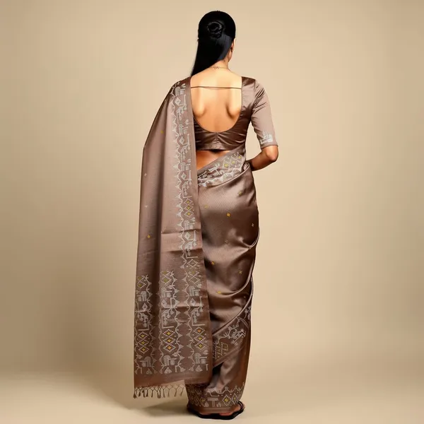 Chocolate_Premium_Quality_Tasar_Saree_For_Women_with_Blouse