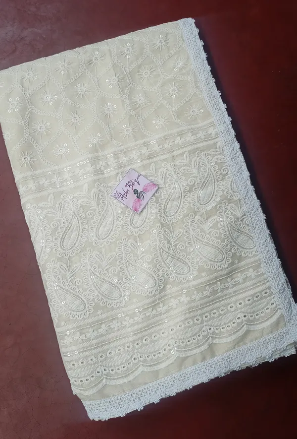 Chikankari_Pure_Cotton_All_over_Miror_Wark_with_out_blouse