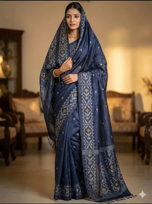 Firozi_Premium_Quality_Tasar_Saree_For_Women_with_Blouse