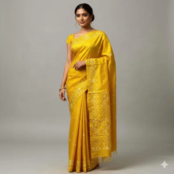 Yellow_Premium_Quality_Tasar_Saree_For_Women_with_Blouse