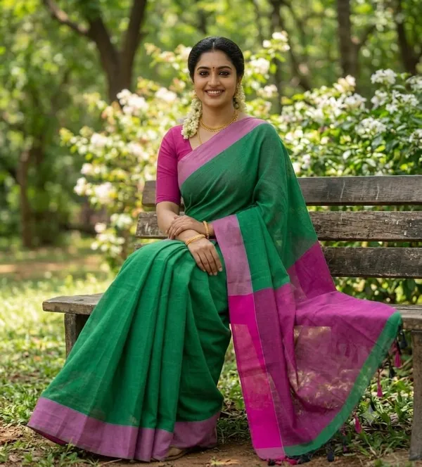 Elegant_Khadi_cotton_saree_with_Running_blouse_