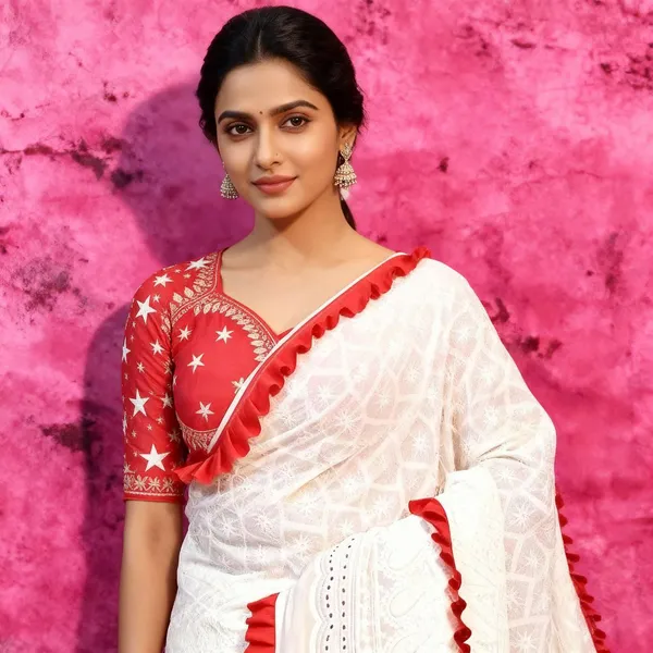 CHIKANKARI_PURE_COTTON_RED_LACE_SAREE_WITHOUT_BLOUSE_WHITE_COLOUR