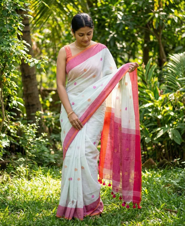 Embellished_Premium_Quality_Cotton_khadi_Ball_saree_with_Blouse