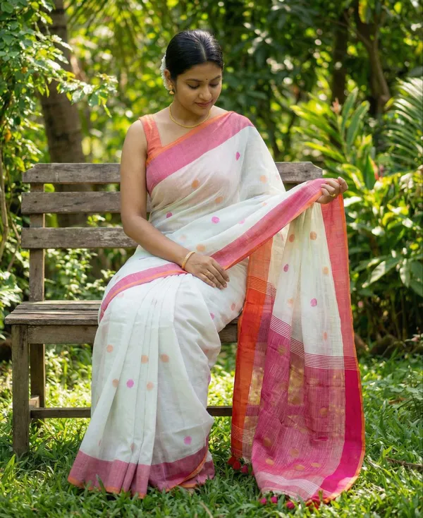 Embellished_Premium_Quality_Cotton_khadi_Ball_saree_with_Blouse