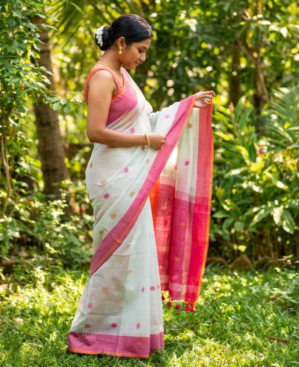Embellished_Premium_Quality_Cotton_khadi_Ball_saree_with_Blouse