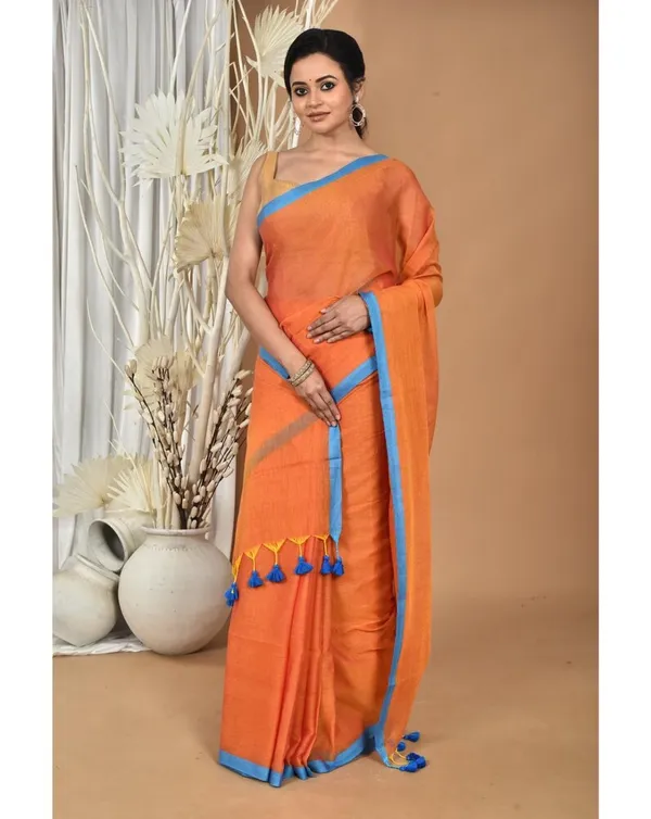 Orange_Premium_Quality_Mul_Cotton_Saree_For_Women__with_Blouse