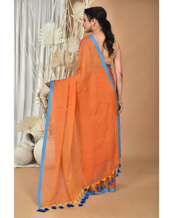 Orange_Premium_Quality_Mul_Cotton_Saree_For_Women__with_Blouse