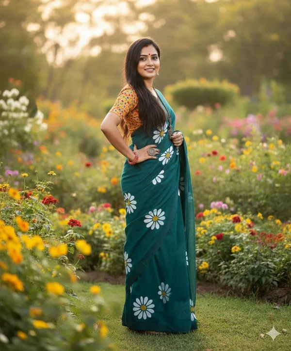Embellished_Flower_Print_Khadi_Cotton_women_saree_Running_blouse