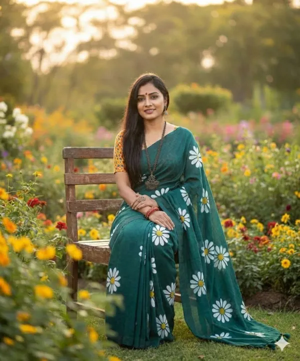 Embellished_Flower_Print_Khadi_Cotton_women_saree_Running_blouse