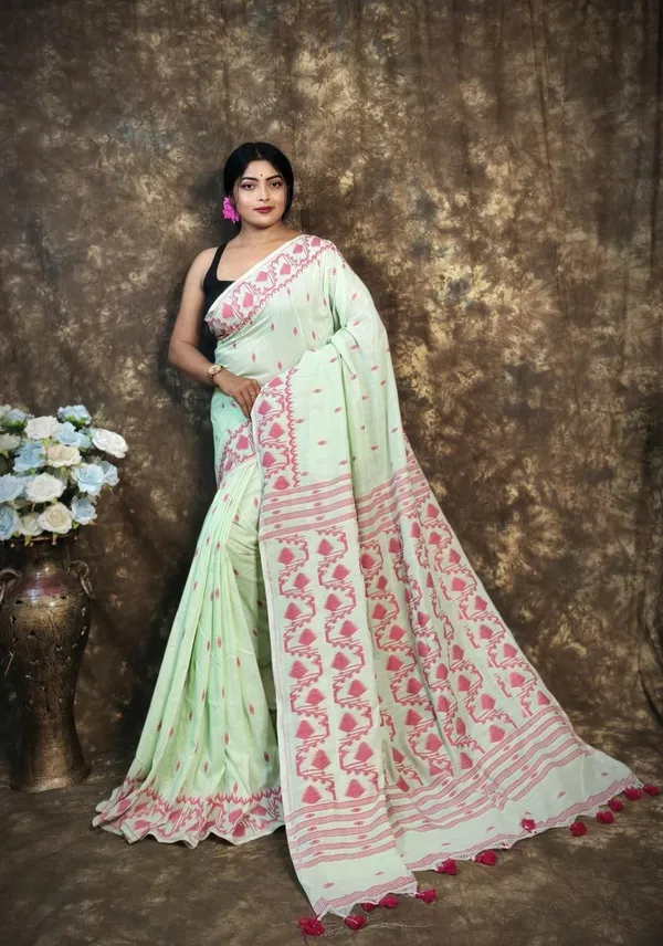 Sea_Green_Premium_Quality_Mul_Cotton_Saree_For_Women_running_blouse