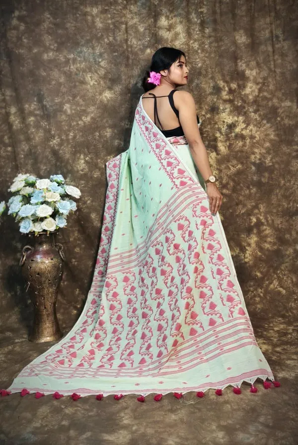 Sea_Green_Premium_Quality_Mul_Cotton_Saree_For_Women_running_blouse