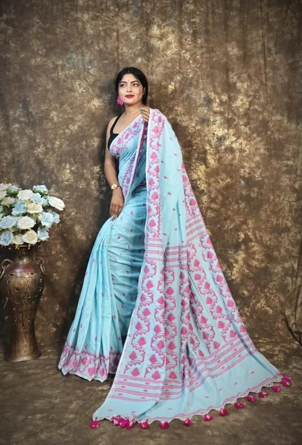 Blue_Premium_Quality_Mul_Cotton_Saree_For_Women___running_blouse