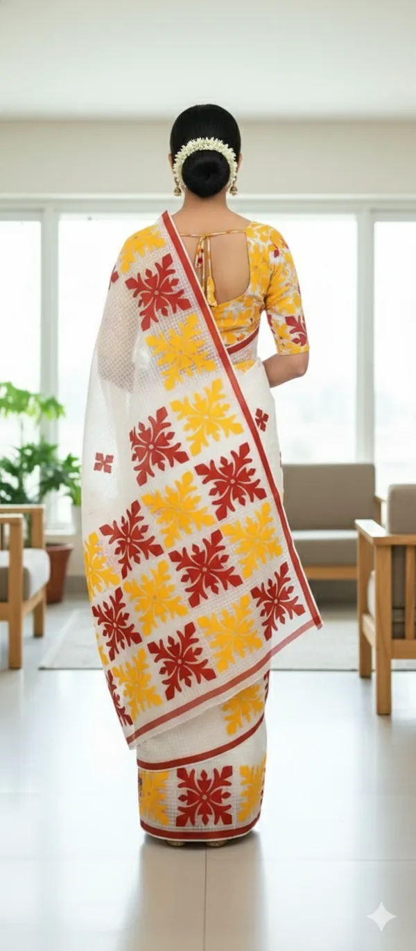 White_Premium_Quality_Kota_Aplik_Saree_For_Women_without_Blouse