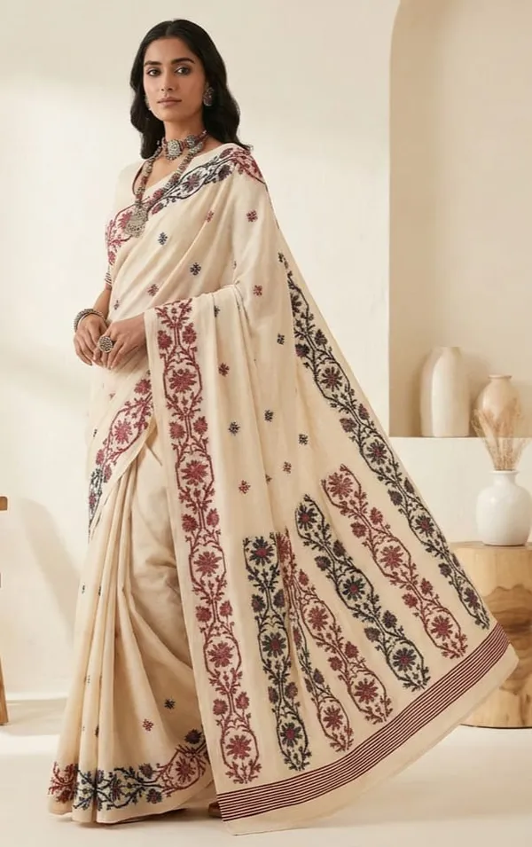 White_Premium_Quality_Motka_Tasr_Saree_For_Women_with_Blouse