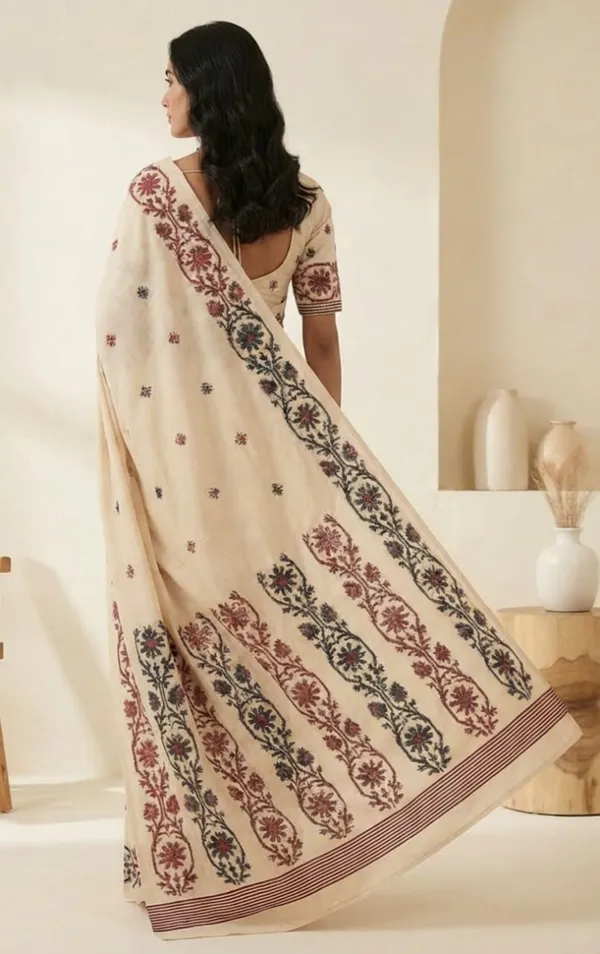 White_Premium_Quality_Motka_Tasr_Saree_For_Women_with_Blouse