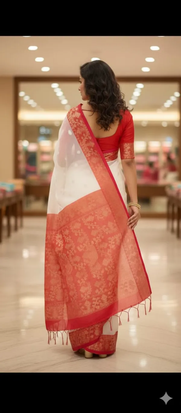 White_Premium_Quality_Muslin_Saree_For_Women_with_Blouse