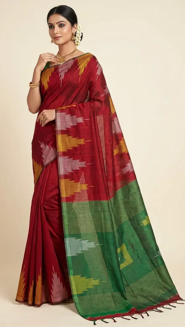 Green_Premium_Quality_Handloom_Cotton_Silk_Saree_For_Women_with_Blouse